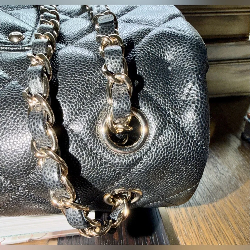 CHANEL XXL Black Caviar leather Classic Airline Travel Flap Bag Gold CC Handbag - Picture 10 of 11